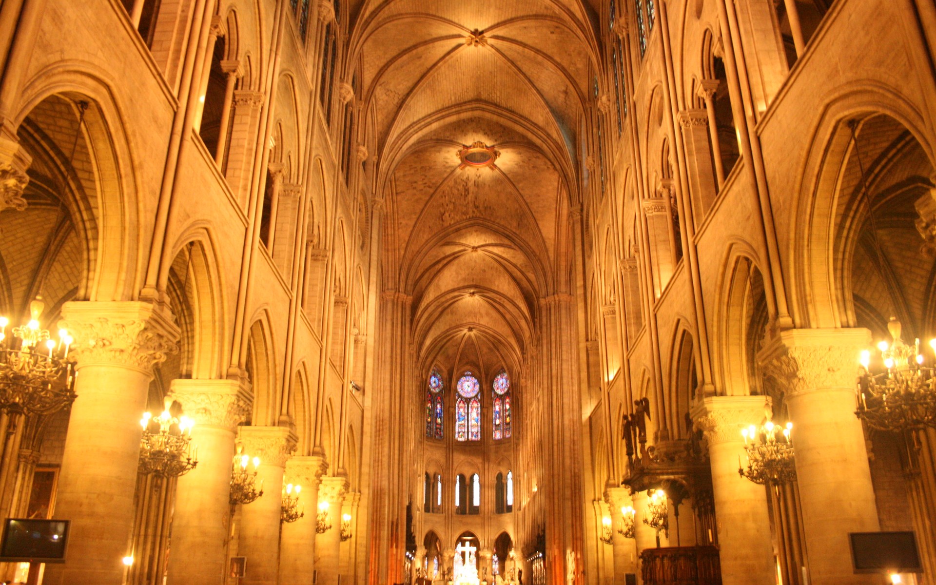 The nave of Notre-Dame de Paris, looking east toward the high altar